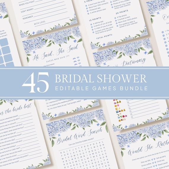 Something Blue Bridal Shower Games Bundle: Floral Hydrangea (Digital Download)