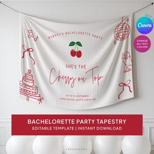 Cherry Bachelorette Party Tapestry: Editable Welcome Sign (Digital Download)