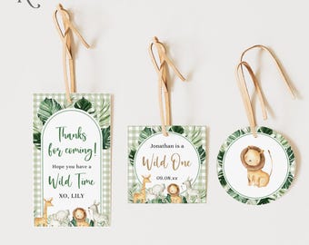 Editable Safari Animals Favor Tag Label Rectangle Round Circle Square (Canva Template, Digital Download)