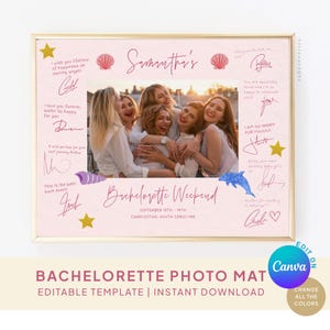 Photo Mat Bachelorette Gift EDITABLE TEMPLATE Pink Beach Bachelorette Trip Weekend Keepsake, Bridal Gift from Bridesmaid, DIY Hens Gift, C28