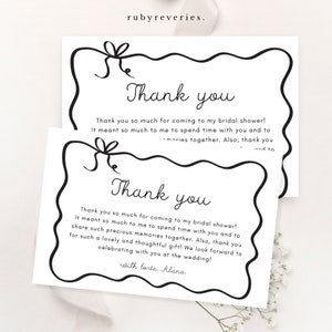 Modèle de carte de remerciement modifiable, carte de remerciement ondulée pour la douche nuptiale, carte de correspondance, imprimable, EVJF fantaisiste, vagues sinueuses, TIANA