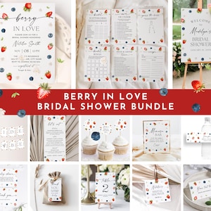 Beere in Liebe Brautparty Bündel, Einladungsvorlage, Hochzeit Duschschilder, Brautspiele, Erdbeere, Blaubeere, Sommerfrische