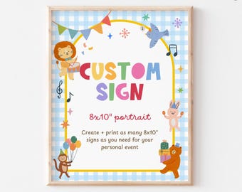 8x10 Fun Party Animals Custom Kids Birthday Party Sign (Editable Canva Template, Digital Download)