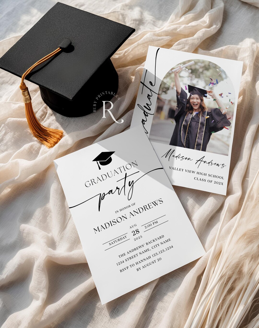Minimal Graduation Party Invitation Template, Modern Graduation ...