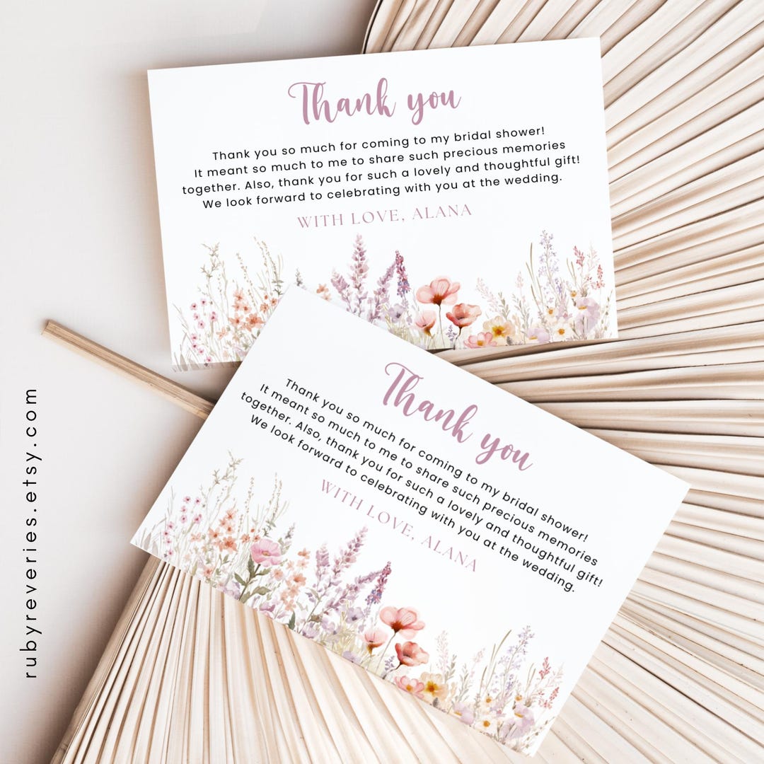 Wildflower Thank You Card Template: Purple Floral Favor Tag (digital ...