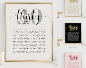 30 Things We Love About You Template, 30 Reasons We Love You Guestbook, DIY Birthday Gift, Thirty Birthday Party Decoration Sign, BA61