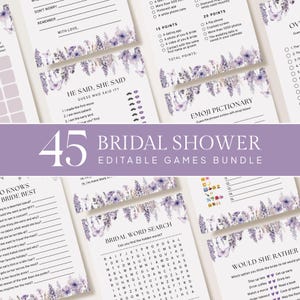 Lot de jeux de douche nuptiale lavande, papillon violet, lot de jeux de fête brunch nuptiale, fleurs violettes