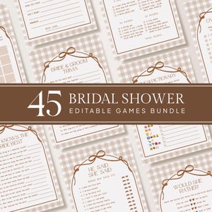 Brown Gingham Bridal Shower Games: 45 Editable Templates (Digital Download)