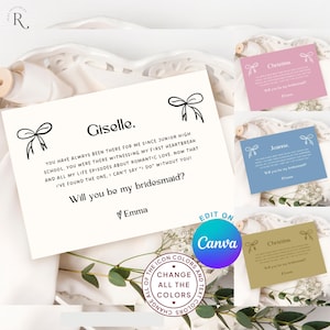 Bridesmaid Proposal Card Template Hand Drawn Bridesmaid Proposal Card, Will You Be My Bridesmaid Maid of Honor Proposal Template Editable W6