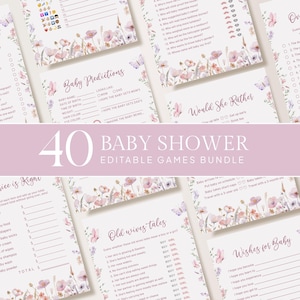 Butterfly Baby Shower Games Bundle: 40 Editable Canva Templates (Digital Download)