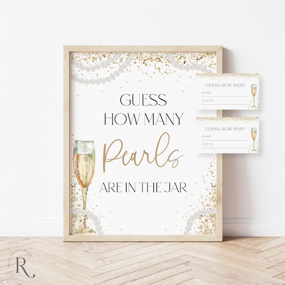 Guess How Many Pearls Sign, Guess How Many Pearls Cards, Bridal Shower Games, Pearls and Prosecco Game, DIY Printable