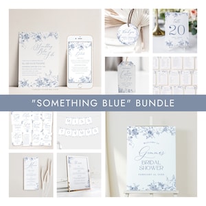 COMPLETE Bridal Shower Bundle, Bridal Shower Invitation, Games, Signs, Blue Vintage Floral, Victorian Themed, Toile de Jouy, Chinoiserie