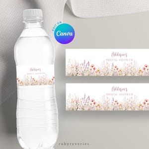 Wildflower Water Bottle Label Template: Editable Bridal Shower Favor (Digital Download)