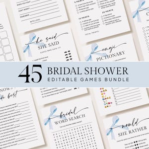 Sie bindet den Knoten Brautdusche Spiele Bundle, blaues Band, druckbare blaue Schleife Braut Brunch Party Spiele Paket, modern minimalistisch