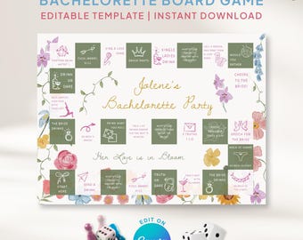 Bridal Shower Board Game Template: Summer Love in Bloom, Editable Canva Printable