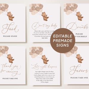 12 Vorgefertigte Teddy Bär Schilder, Baby-Dusche-Dekor, Benutzerdefinierte Schild Vorlage, Babys sind süß Schild, Gästebuch Schild, Karten und Geschenke Schild