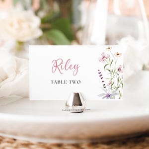 Editable Wildflower Place Card Template, Table Settings, Name Card, Food Buffett Label, Fresh Off the Market, Bridal Shower, Baby Shower