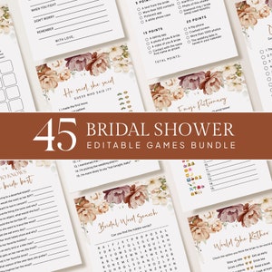 Editable Autumn Bridal Shower Games Bundle, Fall Printable Bridal Brunch Party Games Pack, Terracotta, Wildflowers, Modern Minimalist