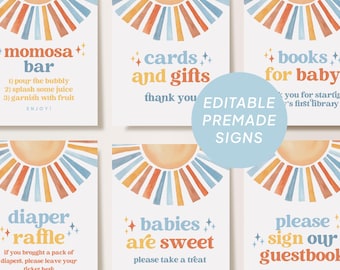 Here Comes the Son Baby Shower Signs Bundle: Editable Canva Templates (Digital Download)