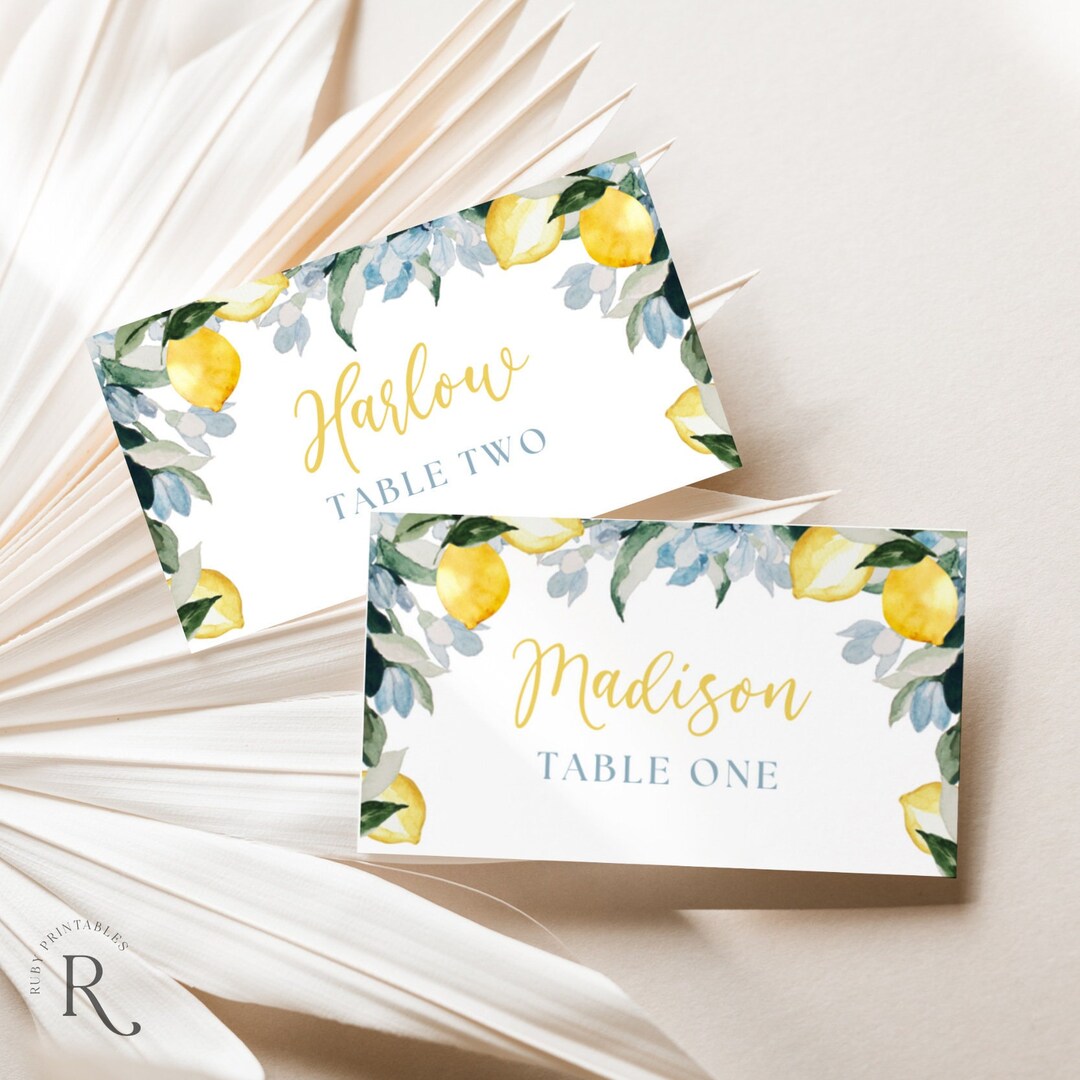 Editable Place Card Template, Wedding Table Setting Card, Citrus, Lemon