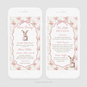 Some Bunny Is On The Way Baby Shower Evite Template: Digital Phone Text Invite (Edit on Canva)