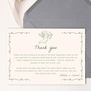 Tarjeta de agradecimiento de boda, plantilla editable, dibujada a mano, imprimible, nota de bienvenida, tarjetas de mesa de bienvenida y agradecimiento, decoración, juego de mesa, W9