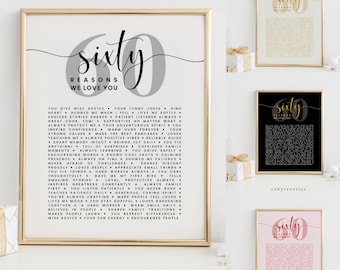 Modèle 60 choses que nous aimons chez vous, livre d'or 60 raisons pour lesquelles nous vous aimons, cadeau d'anniversaire bricolage, enseigne décorative de fête d'anniversaire 60 ans, BA61