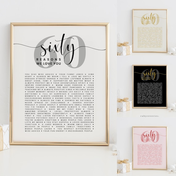 60 Things We Love About You Template, 60 Reasons We Love You Guestbook, DIY Birthday Gift, Sixty Birthday Party Decoration Sign, BA61