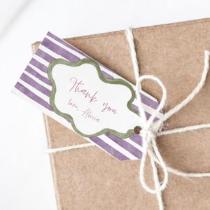 Modèle modifiable d'étiquette de remerciement rectangle, étiquette de cadeau de douche nuptiale de noeuds étiquette de cadeau personnalisée mariage fantaisiste, toile imprimable W15