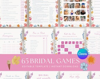 Summer Bridal Shower Games Template: Wildflower Whimsical, Editable Canva Hen Bach Game Set