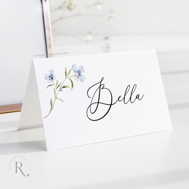 Modèle de marque-places fleurs sauvages, cartes de noms de mariage, fleurs printanières, fleurs sauvages bohèmes, shower de mariage, cartes pour cadre de table modifiables image 2