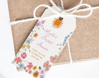 Favor Tag Editable Template: Thank You Gift Labels, Love in Bloom Bridal Shower Wildflower Whimsical