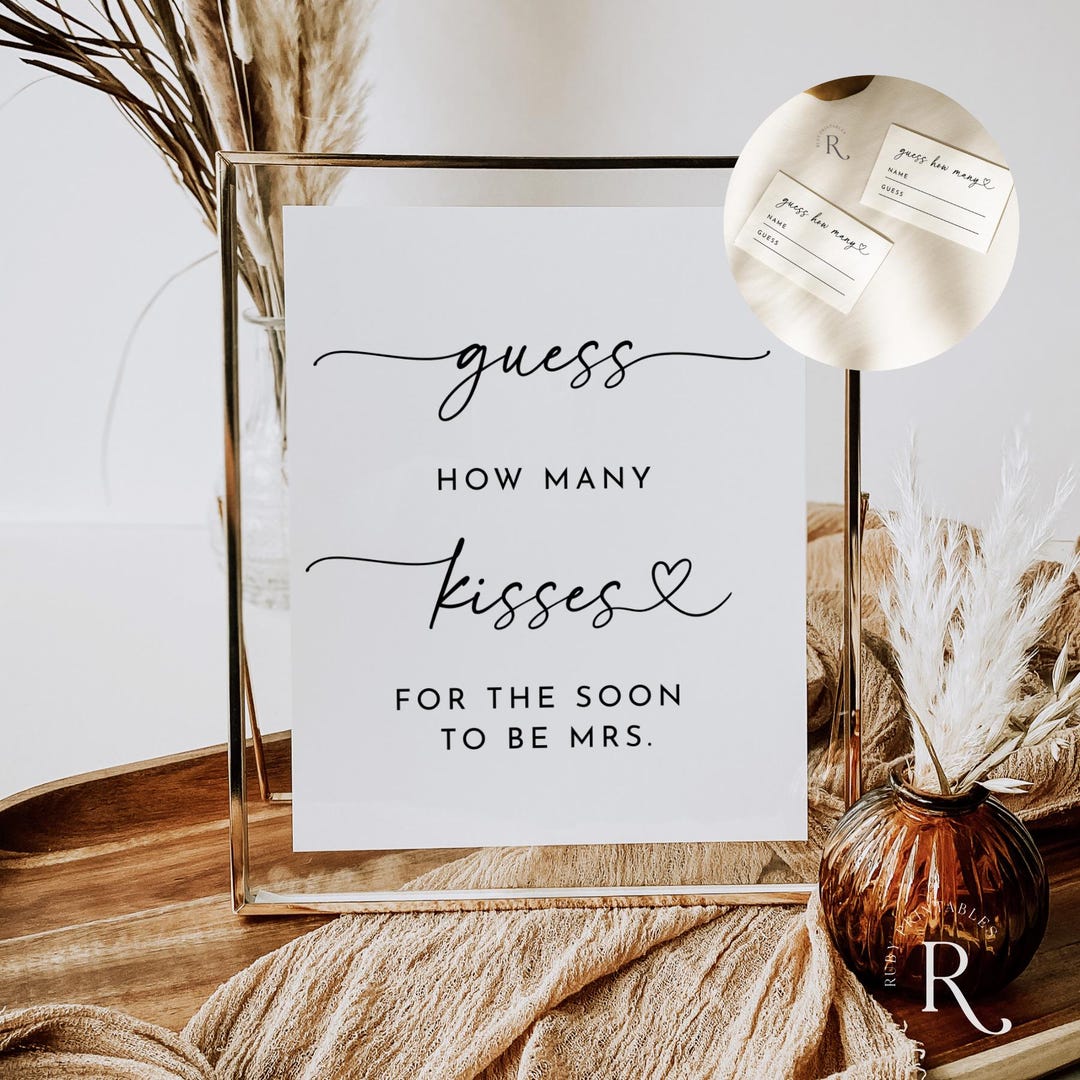 Quess How Many Sign Printable Minimalist Guess How Many Kisses Sign: Bridal Shower Game ...
