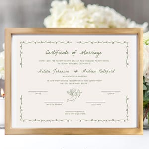 Heiratsurkunde Vorlage Bearbeitbares Hochzeitsandenken, Benutzerdefinierte Heiratsurkunde, druckbare Hochzeitsurkunde Elopement Decor, W9