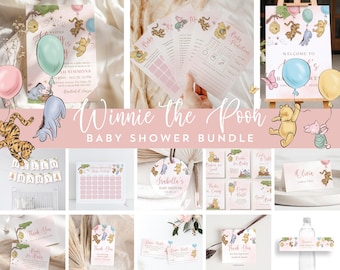 Winnie the Pooh Baby Shower Bundle: A Little Hunny Invitation, Games, Signs (Canva Templates, Digital Download)