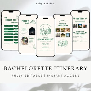 Last Trail Before The Veil, Editable Digital Bachelorette Itinerary Template, Camp Bachelorette Weekend Planner, Hiking Trip, Canva, C18