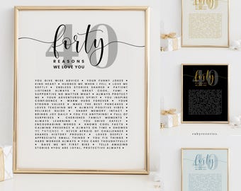 40 Things We Love About You Template, 40 Reasons We Love You Guestbook, DIY Birthday Gift, Forty Birthday Party Decoration Sign, BA61