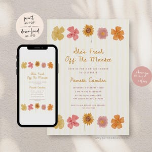 Off The Market Bridal Shower Invitation Template Editable She&#39;s Fresh Off The Farmer&#39;s Market Shower Invite, Editable Canva Printable, S49