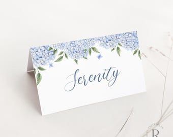 Blue Hydrangea Wedding Place Cards Template (Digital Download)