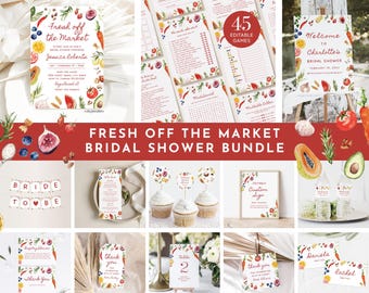Farmer's Market Bridal Shower Bundle: Editable Invitation, Games, Signs (Digital Download)