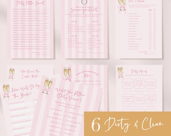 Juegos de despedida de soltera de Pink Coquette: Trivia de limpieza y suciedad (editable, descarga digital)