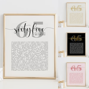 Modèle 65 choses que nous aimons chez vous, livre d'or 65 raisons pour lesquelles nous vous aimons, cadeau d'anniversaire bricolage, enseigne décorative de fête d'anniversaire soixante-cinq ans, BA61