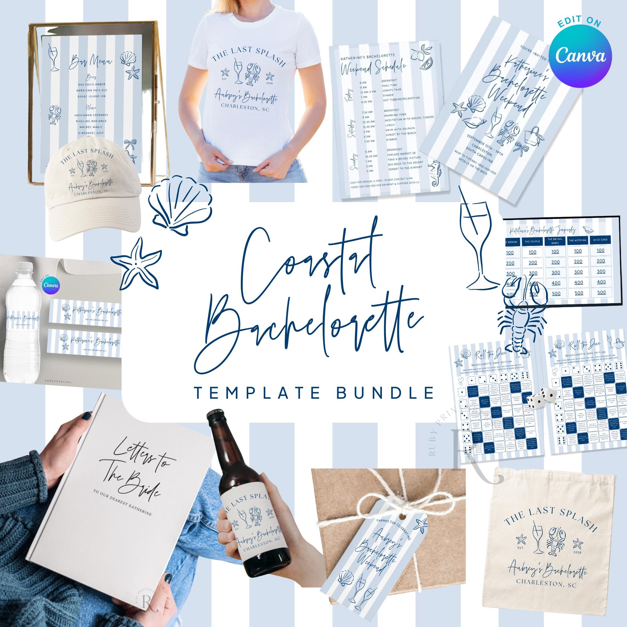 Beach Bachelorette BUNDLE Template, Last Toast On The Coast Invitation Itinerary Game, Bachelorette Weekend Party Planner, Edit Canva, C19