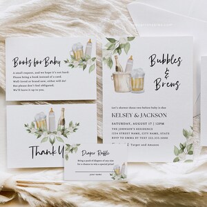 Modèles de lot d'invitations à une baby shower minimaliste, livres pour carte de bébé, carte de remerciement, carte à insérer, bulles et infusions avant la naissance de l'enfant