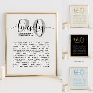20 Things We Love About You Template, 20 Reasons We Love You Guestbook, DIY Birthday Gift, Twenty Birthday Party Decoration Sign, BA61