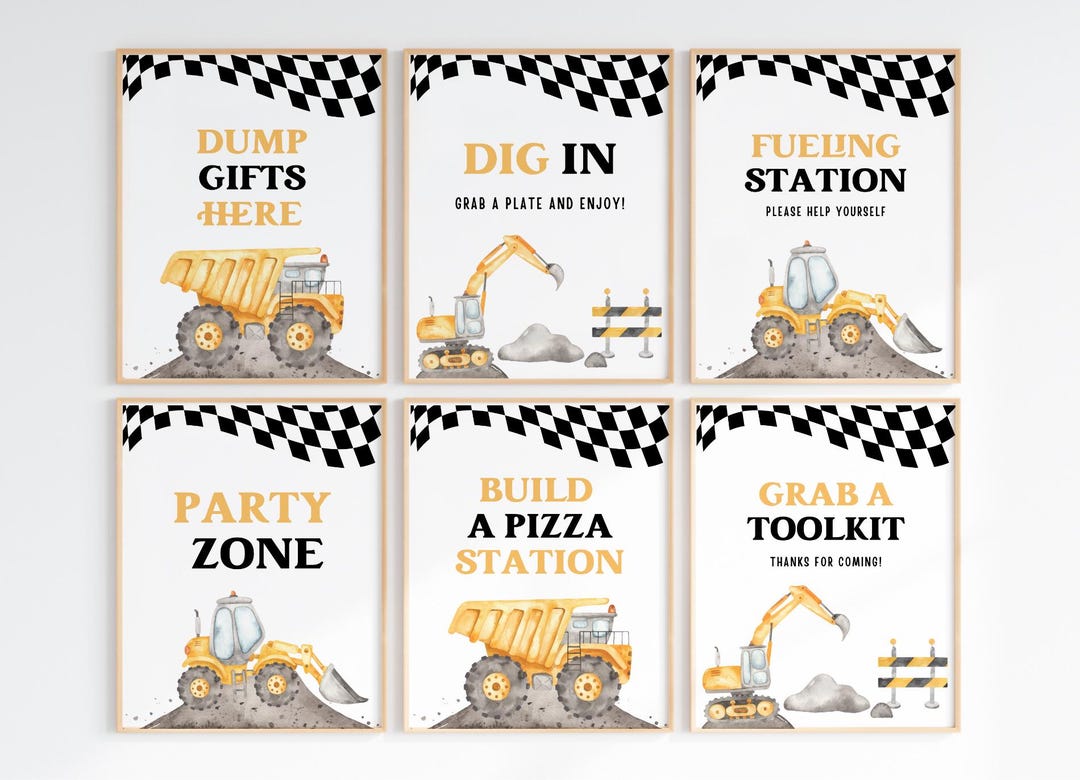 Editable Construction Party Signs Bundle, Birthday Party Decors, Dig In ...