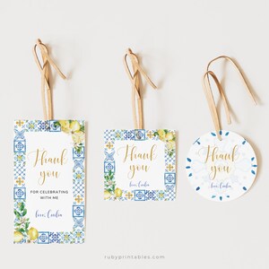 Bedankkaartje bedankkaartje bewerkbaar citroen hoofdknijp vrijgezellenfeest, bedankkaartje vrijgezellenfeest mediterraan blauw bloemen citrusgeel, S37