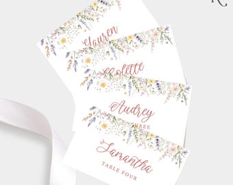 Editable Wildflower Place Cards, Boho Floral Wedding Table Setting (Digital Download)