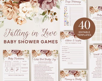 Falling in Love Baby Shower Games Bundle (Editable Canva Template, Digital Download)