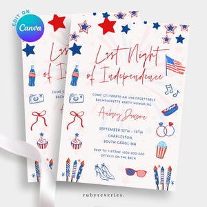 Last Night of Independence Bachelorette Invite EDITABLE TEMPLATE Fourth of July Bachelorette Invitation, 4th of July Bridal USA Theme, C23